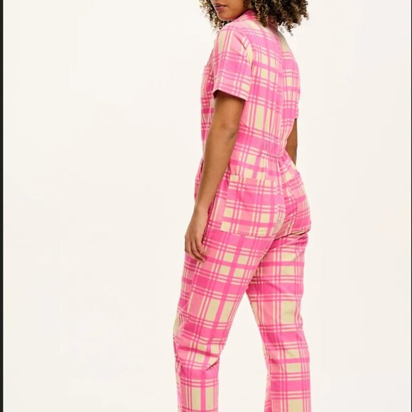Lucy & Yak Rex Jumpsuit Grayson Gingham Pink Organic Needlecord Corduroy NWT - Picture 5 of 14
